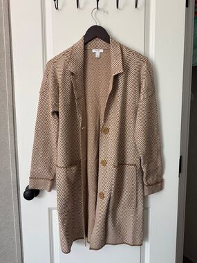 Nine West Beige Chevron Knit Trench Coat